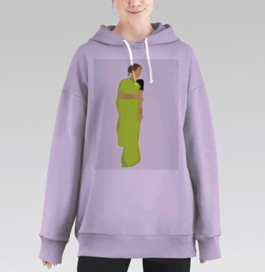 Яркое зелёное платье с черными рукавами завершают образ женщины, Hoodie Long Oversize Fiolet