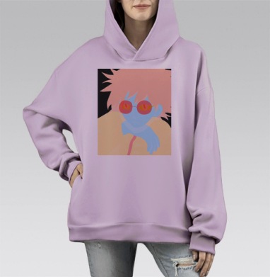 Задумчивый аниме парень в очках нежно розовом стиле, Hoodie Mono Fiolet, оверсайз, утепленная