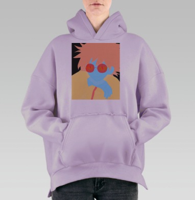 Задумчивый аниме парень в очках нежно розовом стиле, Hoodie Oversize Fiolet, утепленная