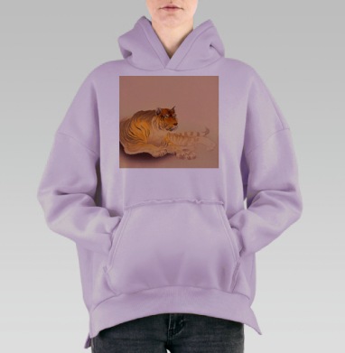 Задумчивый тигр в теплых оттенках гармония внутреннего мира, Hoodie Oversize Fiolet, утепленная