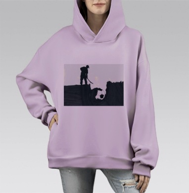 Закапывание футбольного мяча Черно белая сцена на футболке, Hoodie Mono Fiolet, оверсайз, утепленная