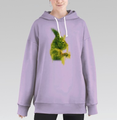 Зеленая белка цифровой арт с глитч эффектом, Hoodie Long Oversize Fiolet