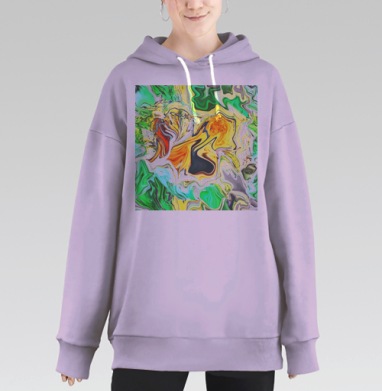 Зеленый абстрактный жизнерадостный поток цветов бесшовный узор, Hoodie Long Oversize Fiolet