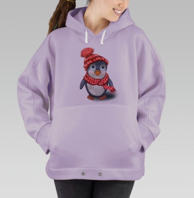 Зимний пингвин в шапке и шарфе для теплоты, Hoodie Oversize Fiolet