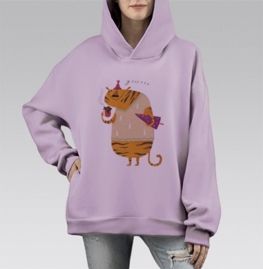 Зимний уютный тигруля в свитере с елкой горячим шоколадом, Hoodie Mono Fiolet, оверсайз, утепленная