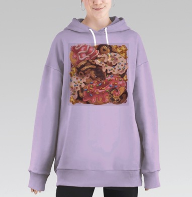 Змея Среди Сладких Пончиков на фоне, Hoodie Long Oversize Fiolet