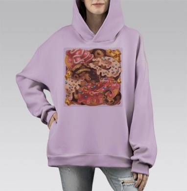 Змея Среди Сладких Пончиков на фоне, Hoodie Mono Fiolet, оверсайз, утепленная