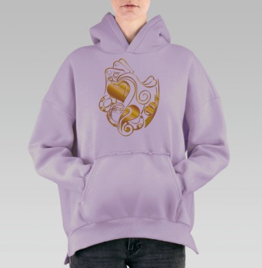 Золотое Декоративное Сердце – Стиль и Роскошь, Hoodie Oversize Fiolet, утепленная