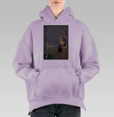 Абстрактная гармония линий мышления и творческого поиска, Hoodie Oversize Fiolet, утепленная