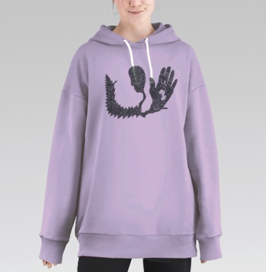 Абстрактный человек руки голова геометрия, Hoodie Long Oversize Fiolet