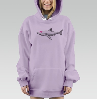 Акула с розовым бантиком на голове милый морской объект, Hoodie Mjhigh Dig Mel, Fiolet, утепленная