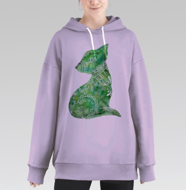 Акварельная кошка, Hoodie Long Oversize Fiolet