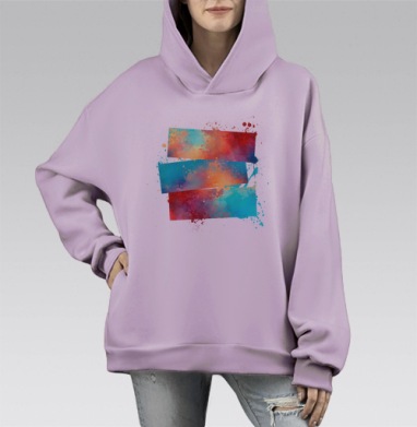 Акварельные брызги, Hoodie Mono Fiolet, оверсайз, утепленная