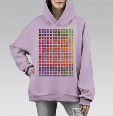 Акварельные квадратики, Hoodie Mono Fiolet, оверсайз, утепленная