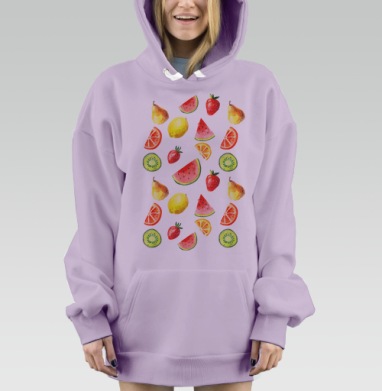 Акварельные сочные фрукты свежесть летнего настроения, Hoodie Mjhigh Dig Mel, Fiolet, утепленная