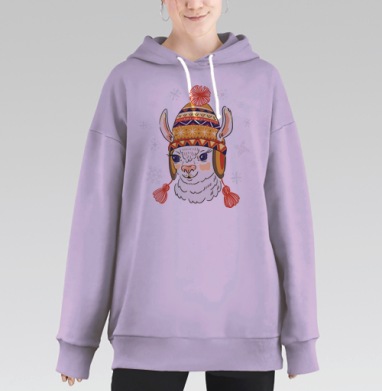 Альпака в шапочке, Hoodie Long Oversize Fiolet