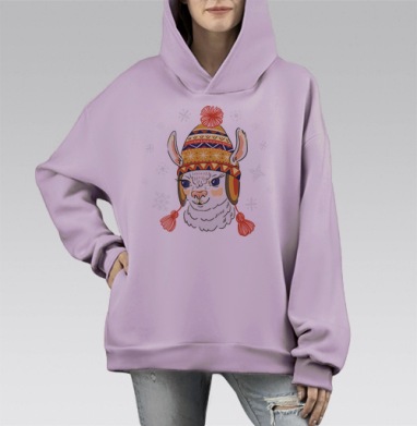 Альпака в шапочке, Hoodie Mono Fiolet, оверсайз, утепленная