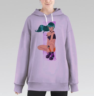 Аниме девушка молодёжный образ яркие цвета, Hoodie Long Oversize Fiolet