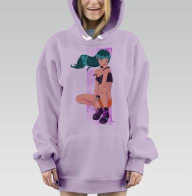 Аниме девушка молодёжный образ яркие цвета, Hoodie Mjhigh Dig Mel, Fiolet, утепленная
