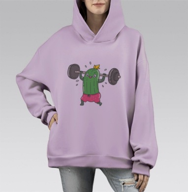 Антропоморфный огурец в розовых шортах, Hoodie Mono Fiolet, оверсайз, утепленная