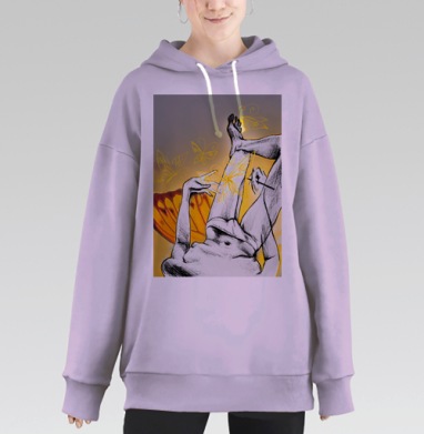 Автопортрет с рыжими бабочками на сером, Hoodie Long Oversize Fiolet