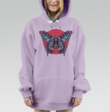 Бабочка на фоне восходящего солнца символ свободы, Hoodie Mjhigh Dig Mel, Fiolet, утепленная