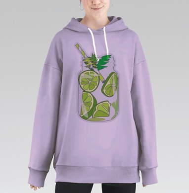 Банка напиток мохито зеленый лайм мята, Hoodie Long Oversize Fiolet