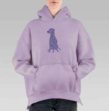 Белая далматинская собака на сером фоне далматинская собака на сером фоне, Hoodie Oversize Fiolet, утепленная