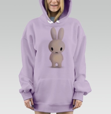 Белый милый заяц с большими ушами на фоне белом белом, Hoodie Mjhigh Dig Mel, Fiolet, утепленная
