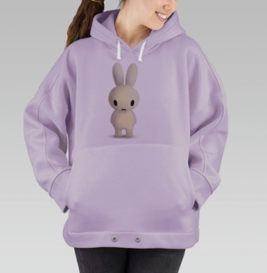 Белый милый заяц с большими ушами на фоне белом белом, Hoodie Oversize Fiolet