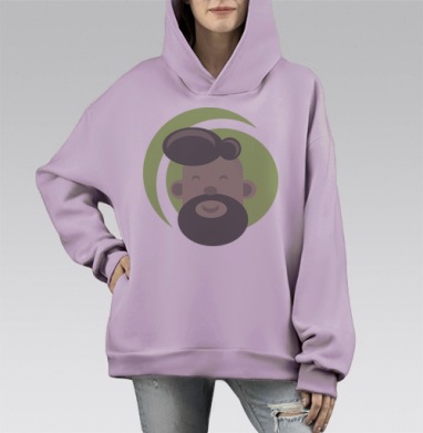 Бородатое лицо, Hoodie Mono Fiolet, оверсайз, утепленная