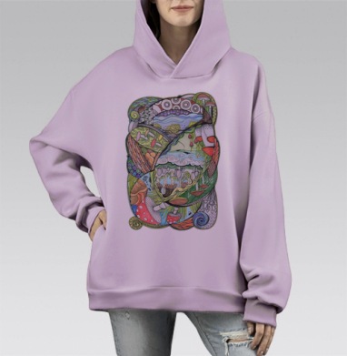 Царство грибов, Hoodie Mono Fiolet, оверсайз, утепленная