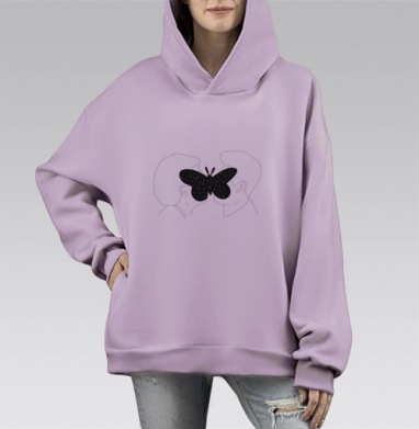 Цензура в стиле Рене Магритт, Hoodie Mono Fiolet, оверсайз, утепленная