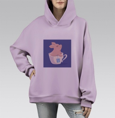 Чай с поросенком, Hoodie Mono Fiolet, оверсайз, утепленная