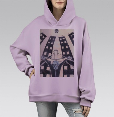 Человек натягивает струны под гнетом высоты зданий, Hoodie Mono Fiolet, оверсайз, утепленная