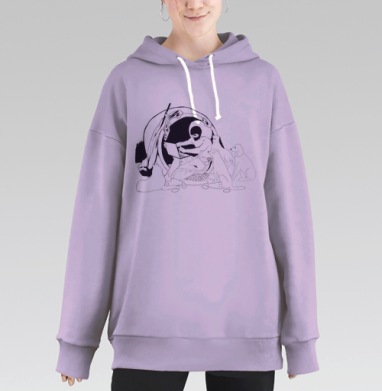 Человек с ноутбуком и собаками в природе синий черный фон, Hoodie Long Oversize Fiolet