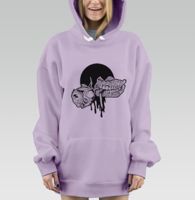 Челюсть с розой и сигаретой реалистичная графика, Hoodie Mjhigh Dig Mel, Fiolet, утепленная