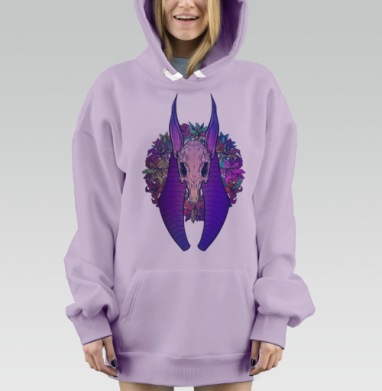 Череп животного с цветами фиолетовые длинные уши, Hoodie Mjhigh Dig Mel, Fiolet, утепленная