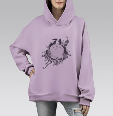 Череп с узором, Hoodie Mono Fiolet, оверсайз, утепленная