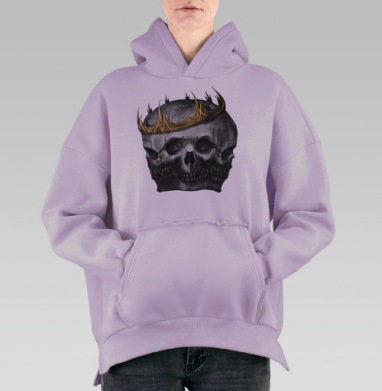 Череп с золотой короной символ власти смерти, Hoodie Oversize Fiolet, утепленная
