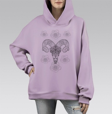Череп воина, Hoodie Mono Fiolet, оверсайз, утепленная