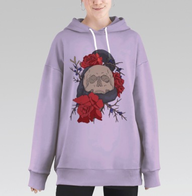 Череп, змея и розы, Hoodie Long Oversize Fiolet