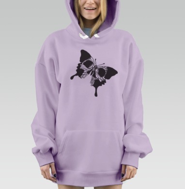 Чёрно белая бабочка с черепом на крыльях, Hoodie Mjhigh Dig Mel, Fiolet, утепленная