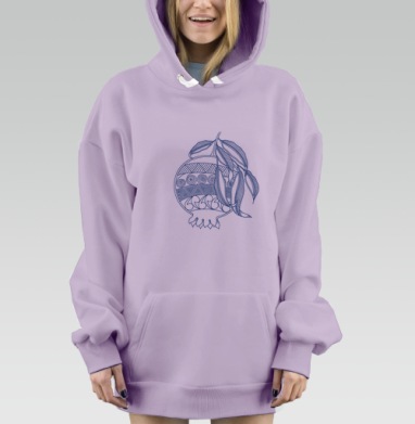 Черно белый гранат с листьями и узорами рисунок, Hoodie Mjhigh Dig Mel, Fiolet, утепленная