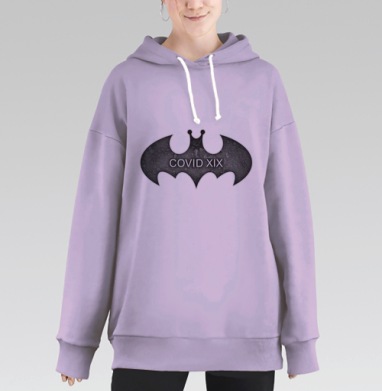 Черно серый символ коронавируса с надпись COVID XIX, Hoodie Long Oversize Fiolet