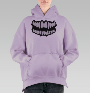 Черное белое леденящее улыбку лицо, Hoodie Oversize Fiolet, утепленная