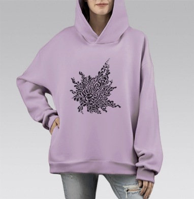 Черный цветок души моей, Hoodie Mono Fiolet, оверсайз, утепленная