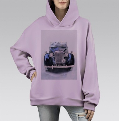 Черный ретро автомобиль, Hoodie Mono Fiolet, оверсайз, утепленная