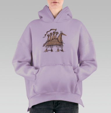 Четыре всадника Апокалипсиса на деревянной лошади с COVID 19, Hoodie Oversize Fiolet, утепленная