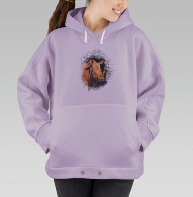 Цифровой носорог синий жёлтый оранжевый живой энергичный, Hoodie Oversize Fiolet